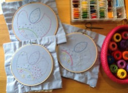 A modern 'sampler' cushion teaching lots of embroidery stitches